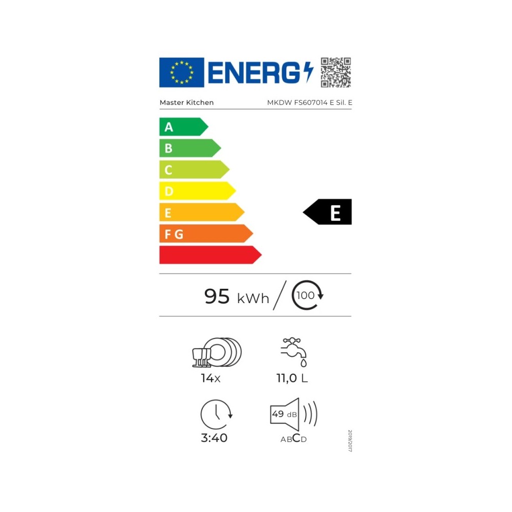 Lavastoviglie libera installazione 14 coperti 7 programmi MKDWFS607014ESIl.E Master Kitchen classe E silver