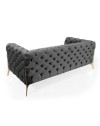 Divano 2 posti design chesterfield in velluto grigio scuro e gambe oro Jaguar Babyface20 194x92x77H