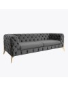 Divano 2 posti design chesterfield in velluto grigio scuro e gambe oro Jaguar Babyface20 194x92x77H