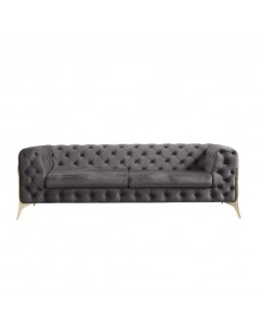 Divano 2 Posti Design Chesterfield in Velluto Grigio Scuro e Gambe Oro