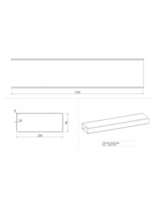 Tubo rettangolare di aspirazione cappa 22x9 cm BV2291200