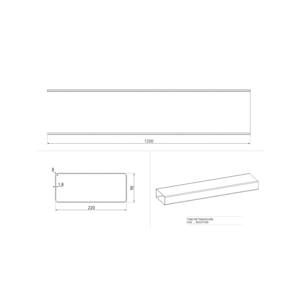 tubo rettangolare aspirazione cappa