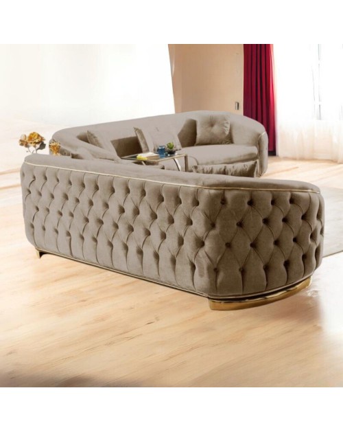 Divano 2 posti design chesterfield avvolgente in velluto tortora Venice Babyface03 200x95x80H