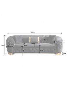 Divano 2 posti design chesterfield avvolgente in velluto tortora Venice Babyface03 200x95x80H