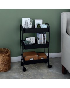 Carrello da cucina 3 ripiani in metallo nero con ruote Tier 45.5x32x76.4H