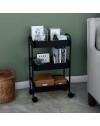 Carrello da cucina 3 ripiani in metallo nero con ruote Tier 45.5x32x76.4H