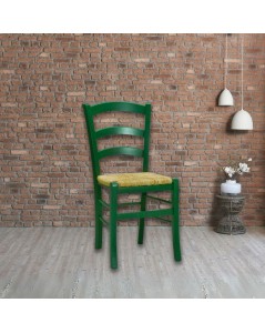 Sedia in legno di faggio con seduta paglia Venezia colore anilina verde scuro