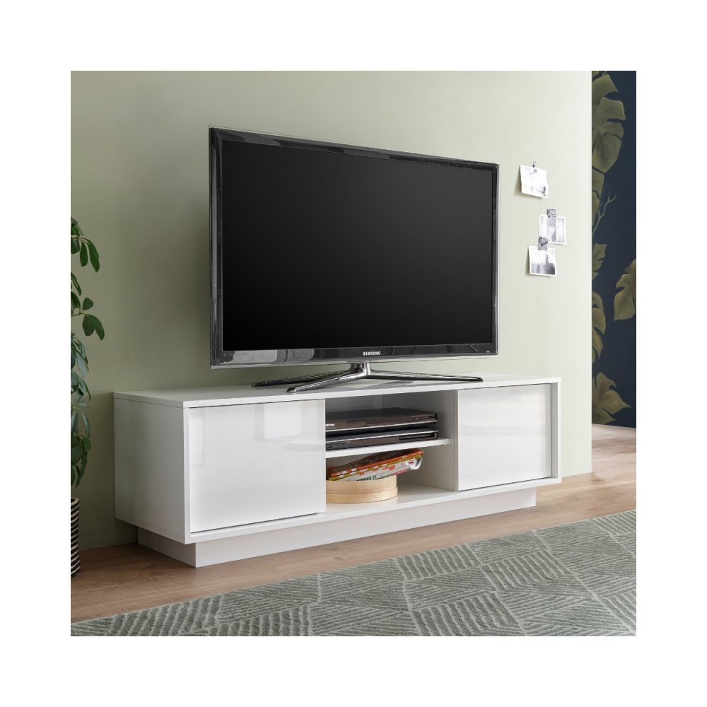 Mobile porta TV 2 ante e vano a giorno bianco lucido Ice 139x43x44H