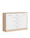 Madia stile scandinavo 2 ante e 4 cassetti colore rovere e bianco Nepo 119x34x84h