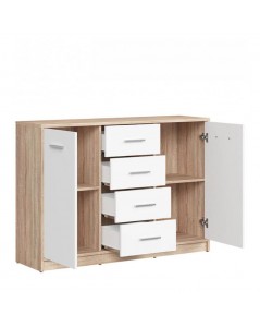 Madia Stile Scandinavo 2 Ante e 4 Cassetti Rovere e Bianco 119x34x84h