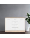 Madia stile scandinavo 2 ante e 4 cassetti colore rovere e bianco Nepo 119x34x84h