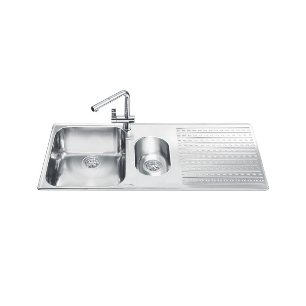 Lavello incasso 2 vasche e gocciolatoio destro 100x50 Smeg LTS102D2 inox spazzolato