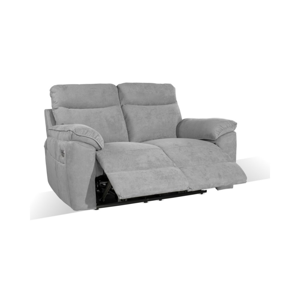 Divano 2 posti recliner elettrico tessuto grigio Boston 160x100x102H