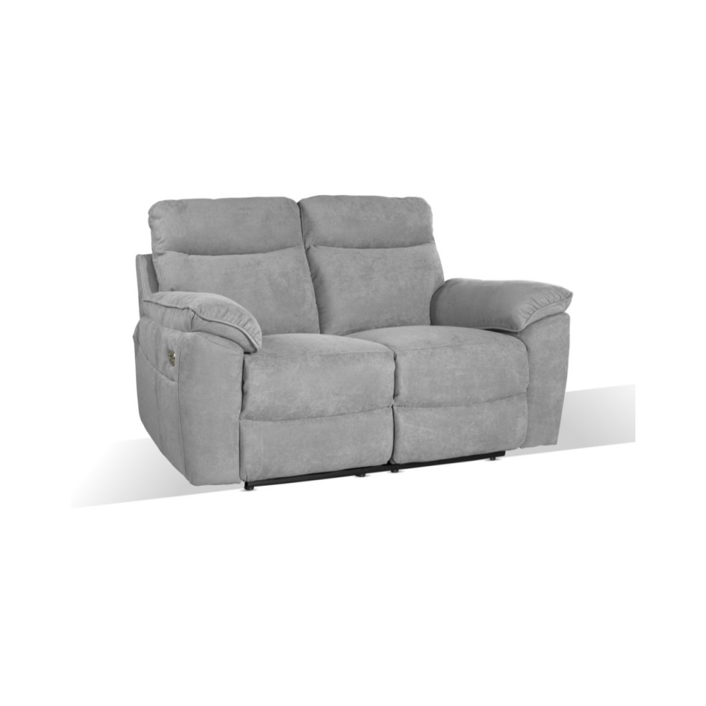 Divano 2 posti recliner elettrico tessuto grigio Boston 160x100x102H