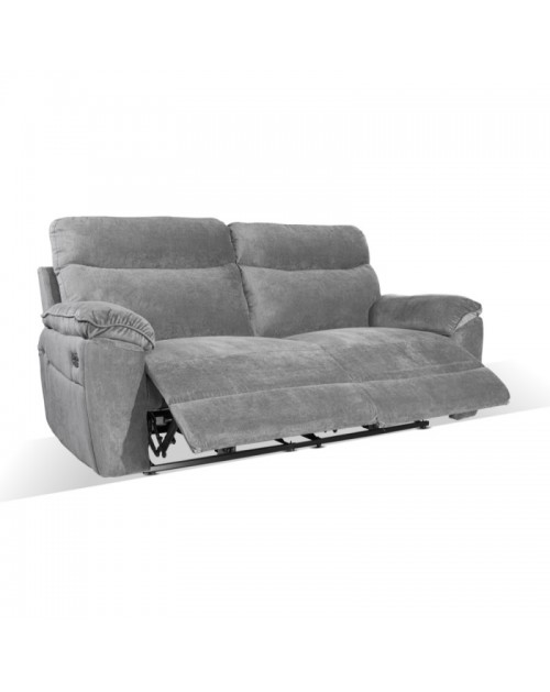 Divano 3 posti recliner elettrico tessuto grigio Boston 200x100x102H