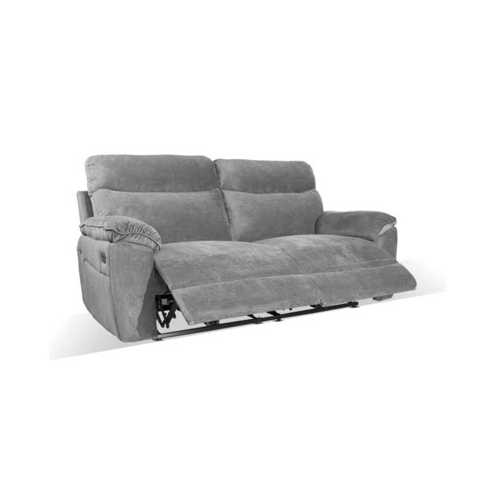 Divano 3 posti recliner elettrico tessuto grigio Boston 200x100x102H