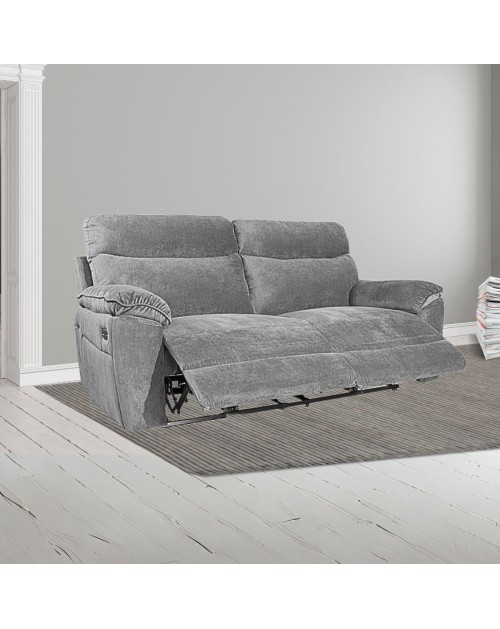 Divano 3 posti recliner manuale tessuto barrel90 grigio Boston 200x100x102H