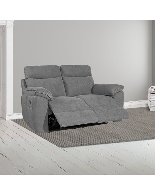 Divano 2 posti recliner manuale tessuto barrel90 grigio Boston 160x100x102H