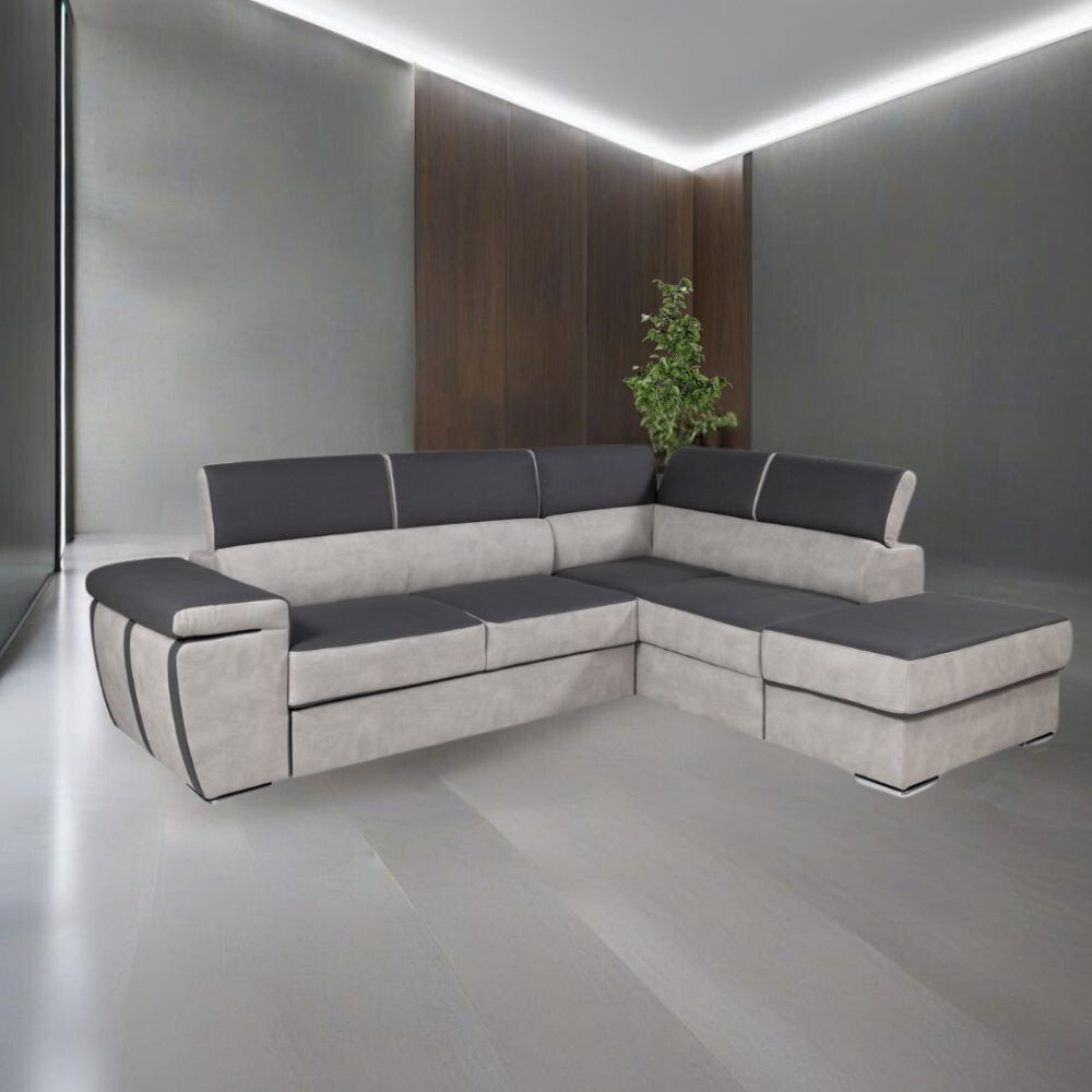 Divano angolare con pouff contenitore Gisella destro 285x238x77h grigio