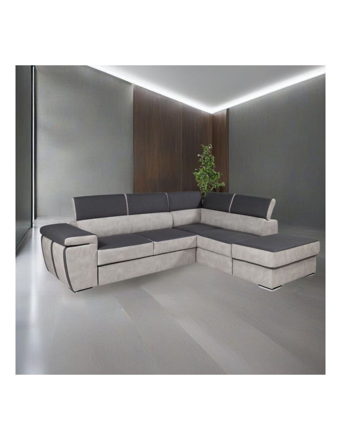 Divano angolare con pouff contenitore Gisella destro 285x238x77h grigio