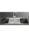 Lavello incasso 2 vasche 90x50 con taglieri in vetro nero Smeg LI92N inox spazzolato