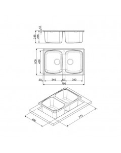 Lavello incasso 2 vasche fragranite Smeg LZ792CT 79x50 cm colore cemento