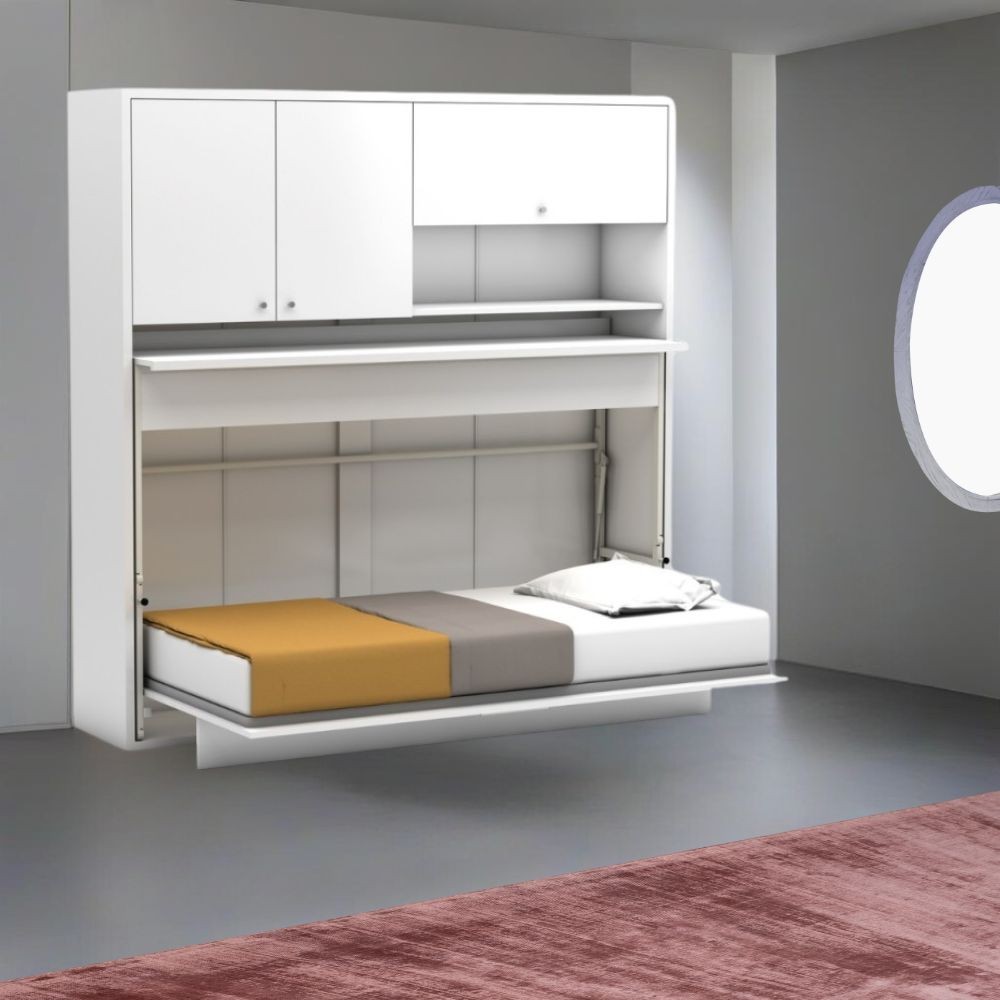 Letto a scomparsa singolo con scrivania estraibile Nitro bianco 207x35x208H