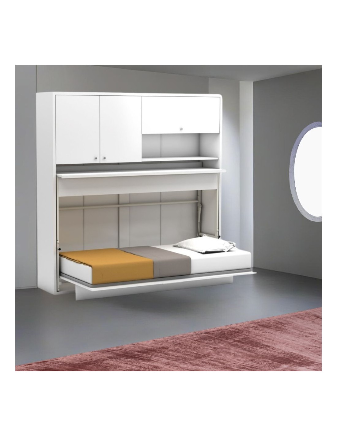 Letto a scomparsa singolo con scrivania estraibile Nitro bianco 207x35x208H