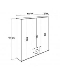 Armadio 6 Ante e 2 Cassetti GRD4262023 Bianco 200x45x180H