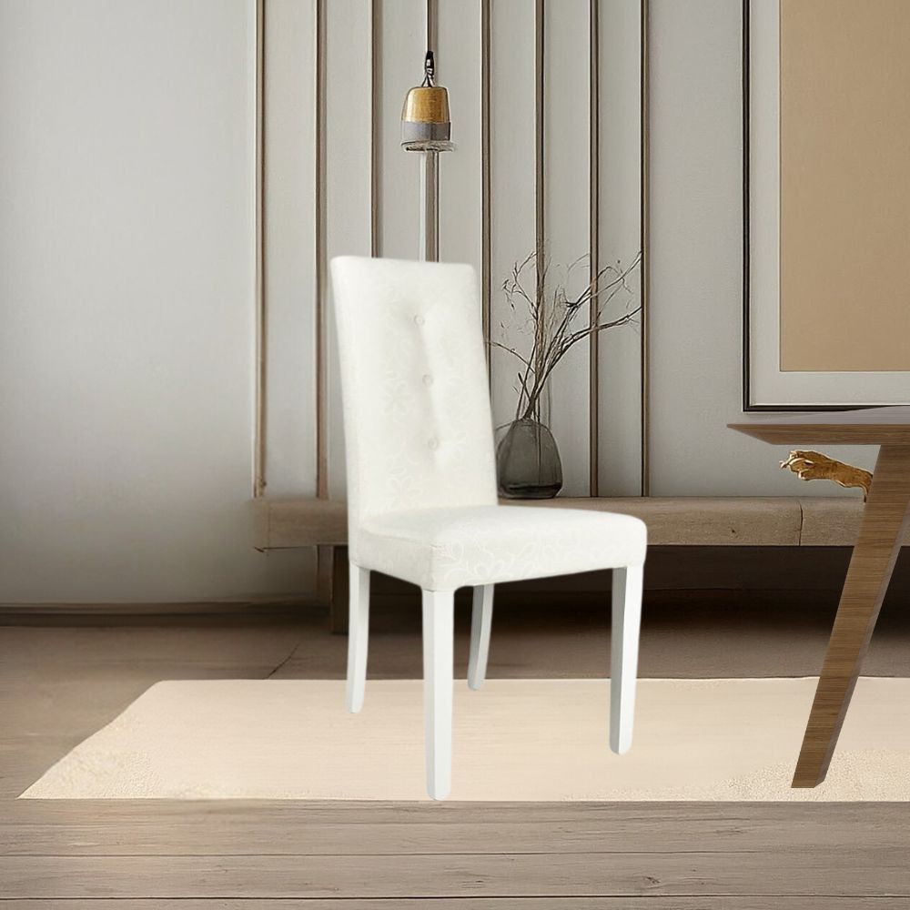 Sedia tessuto bianco con decoro floreale Montecarlo 3 bottoni