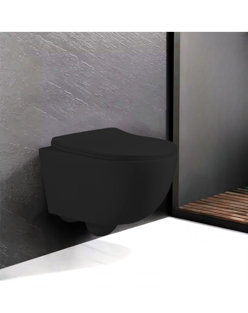 WC sospeso nero opaco senza brida YJ-2381MB con copriwater