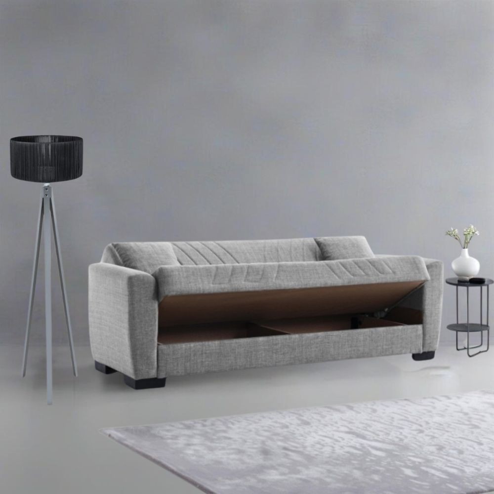 Divano 3 posti funzione letto contenitore Lori in tessuto grigio 210x78x78H