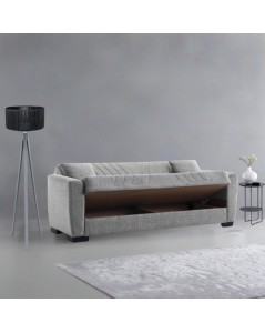 Divano 3 posti funzione letto contenitore Lori in tessuto grigio 210x78x78H