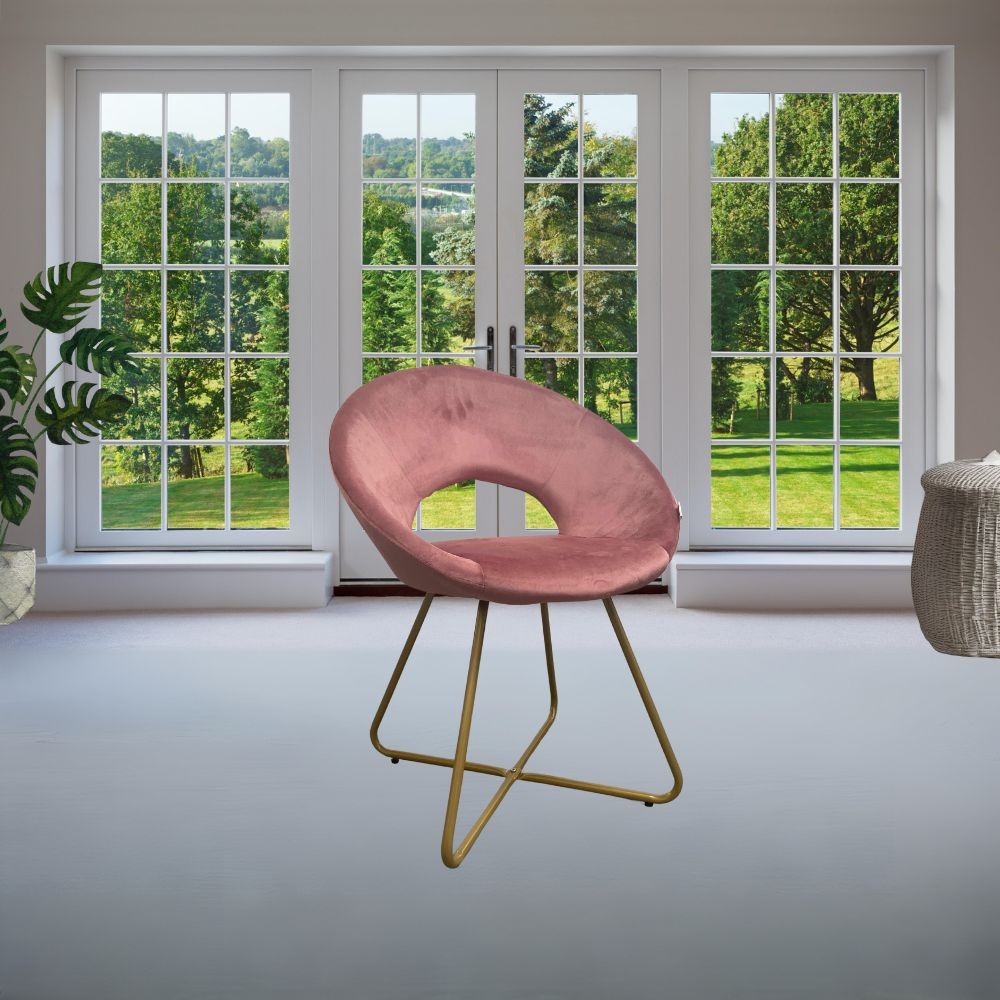 Poltroncina da salotto Etere velluto rosa e gambe oro