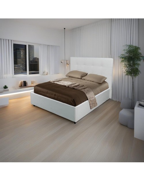 Letto una piazza e mezza contenitore ecopelle bianco Ascoli 142x210x110H