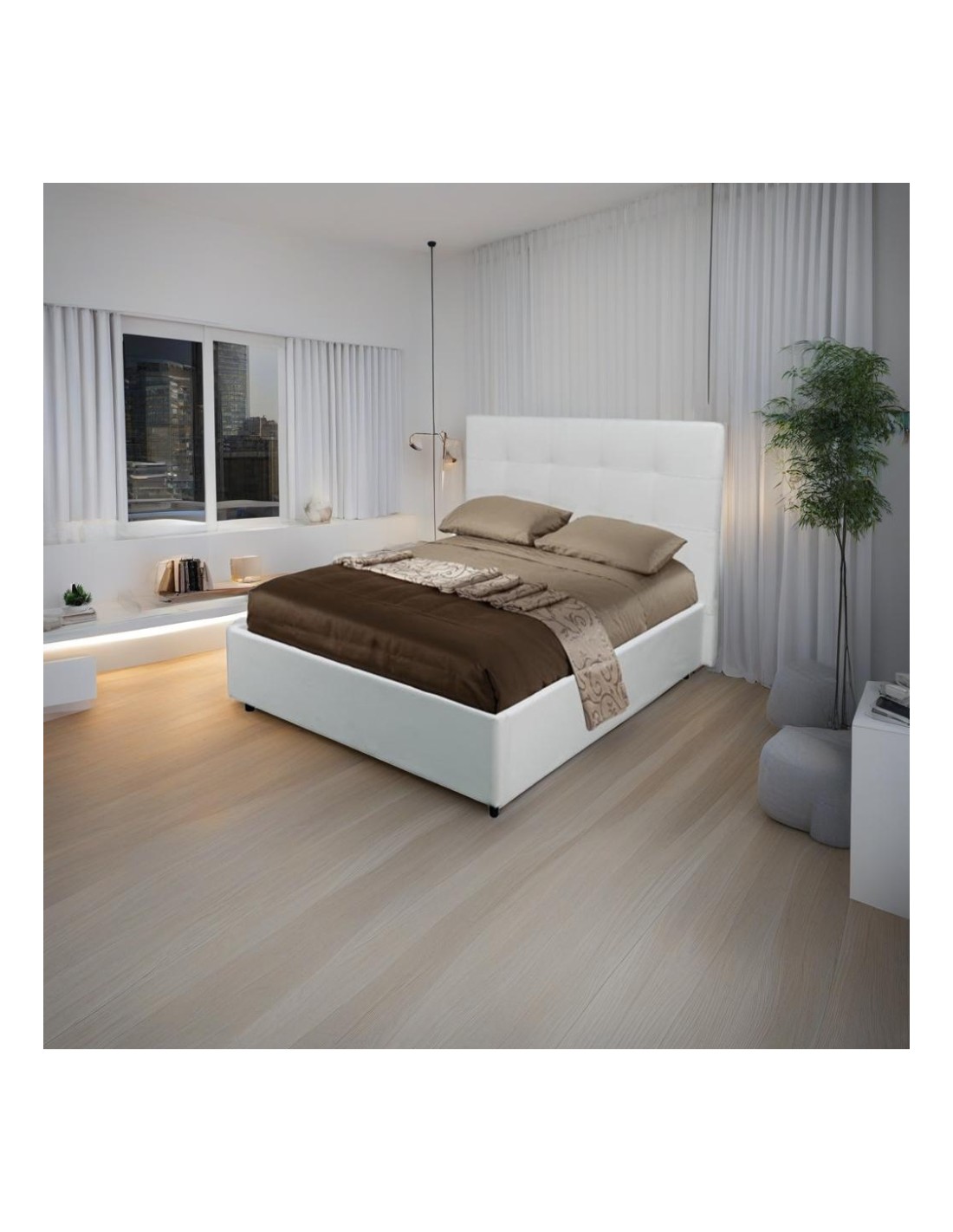 Letto una piazza e mezza contenitore ecopelle bianco Ascoli 142x210x110H