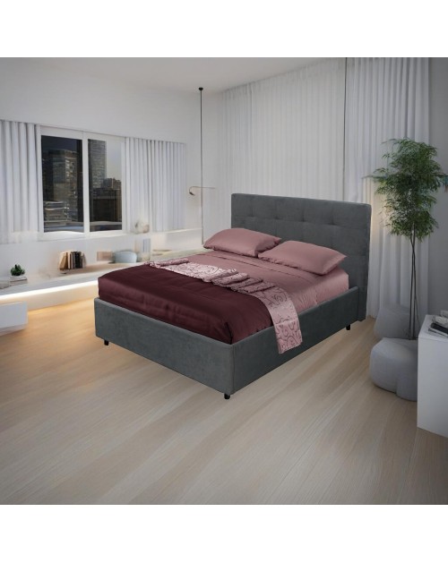 Letto una piazza e mezza contenitore tessuto ash grigio Ascoli 142x210x110H