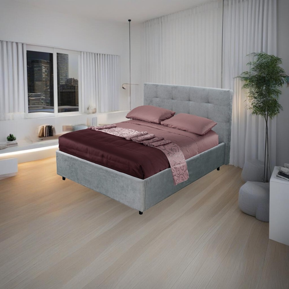 Letto una piazza e mezza contenitore tessuto grigio chiaro Ascoli 142x210x110H