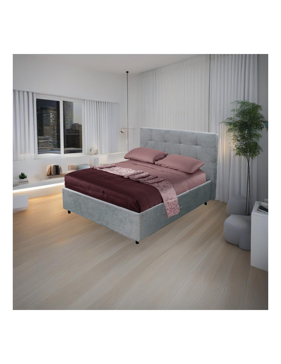 Letto una piazza e mezza contenitore tessuto grigio chiaro Ascoli 142x210x110H