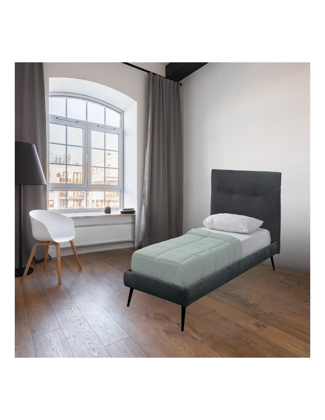 Letto singolo tessuto ash grigio con rete inclusa Stiletto 95x195x98H