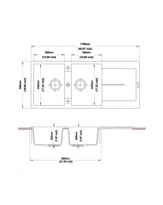 Lavello cucina 2 vasche e gocciolatoio bianco 116x50 Enigma D200