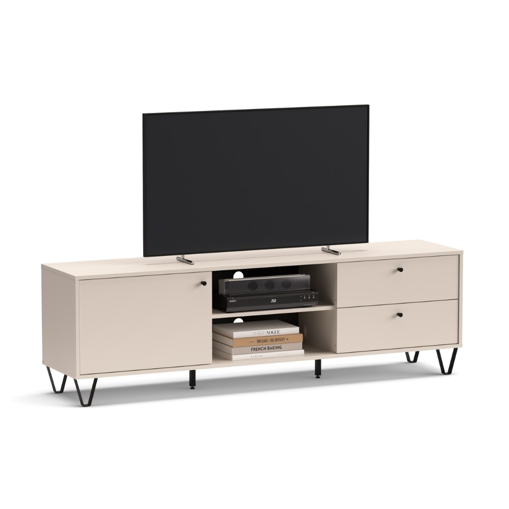 Mobile porta TV cashmere Aldo1 con anta cassetti e vano a giorno 182x40x50,1H