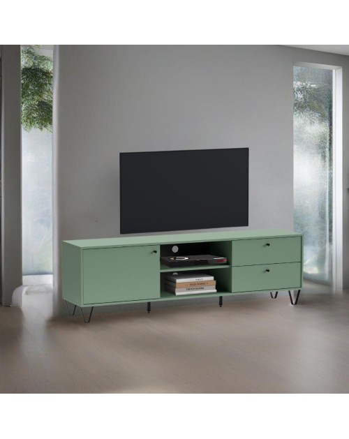 Mobile porta Tv Aldo1 con anta cassetti e vano a giorno 182x40x50,1H colore verde