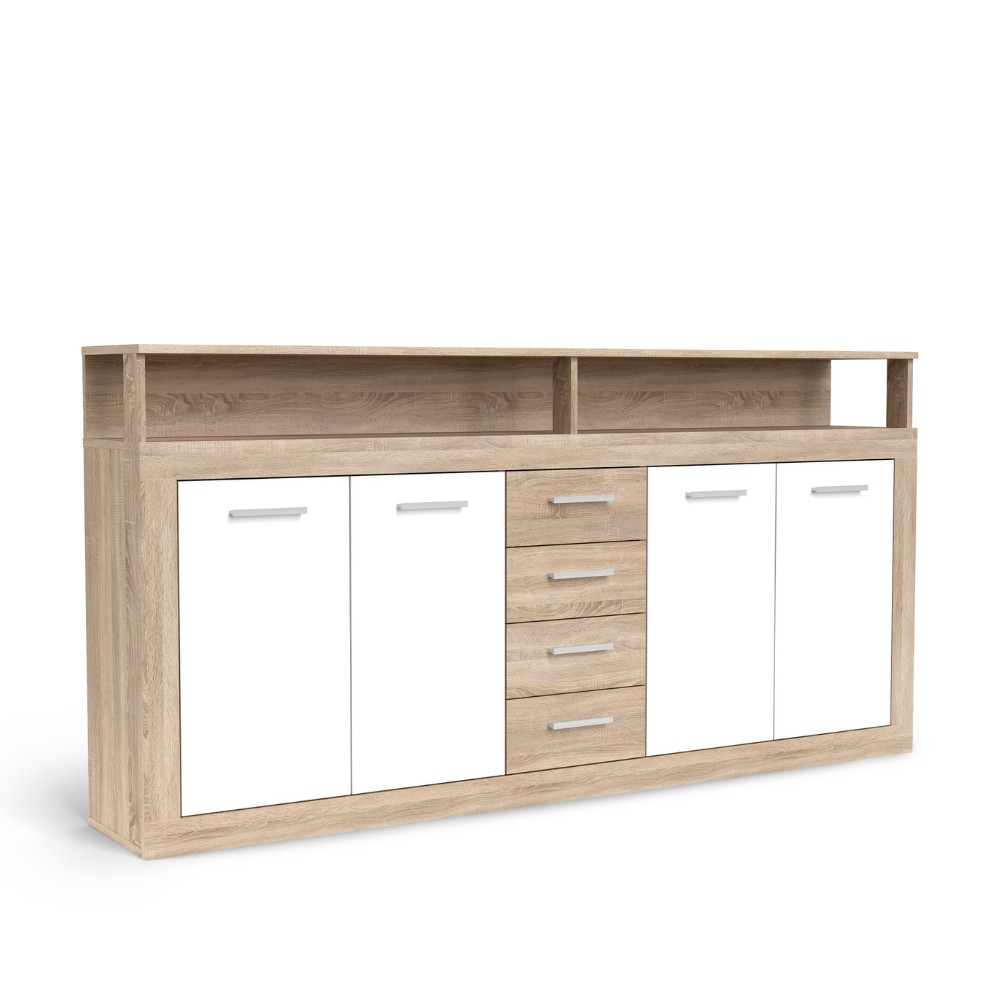 Credenza 4 ante colore bianco e cassetti rovere LunaXXL 190x31.9x95.9H