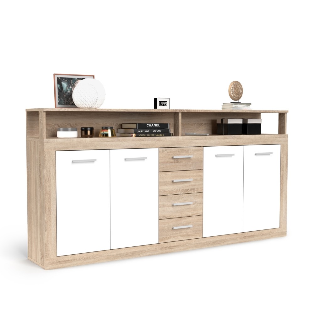 Credenza 4 ante colore bianco e cassetti rovere LunaXXL 190x31.9x95.9H