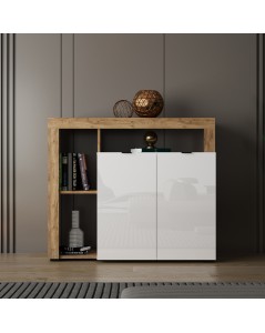 Credenza 2 ante e cornice con vani a giorno rovere tabacco e bianco Nexon3 108x39.4x93H