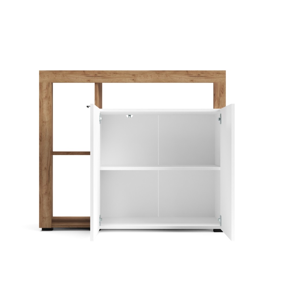 Credenza 2 ante e cornice con vani a giorno rovere tabacco e bianco Nexon3 108x39.4x93H