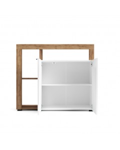 Credenza 2 ante e cornice con vani a giorno rovere tabacco e bianco Nexon3 108x39.4x93H