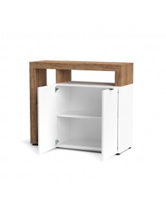 Credenza 2 ante e cornice con vani a giorno rovere tabacco e bianco Nexon3 108x39.4x93H