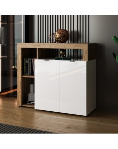 Credenza 2 ante e cornice con vani a giorno rovere tabacco e bianco Nexon3 108x39.4x93H